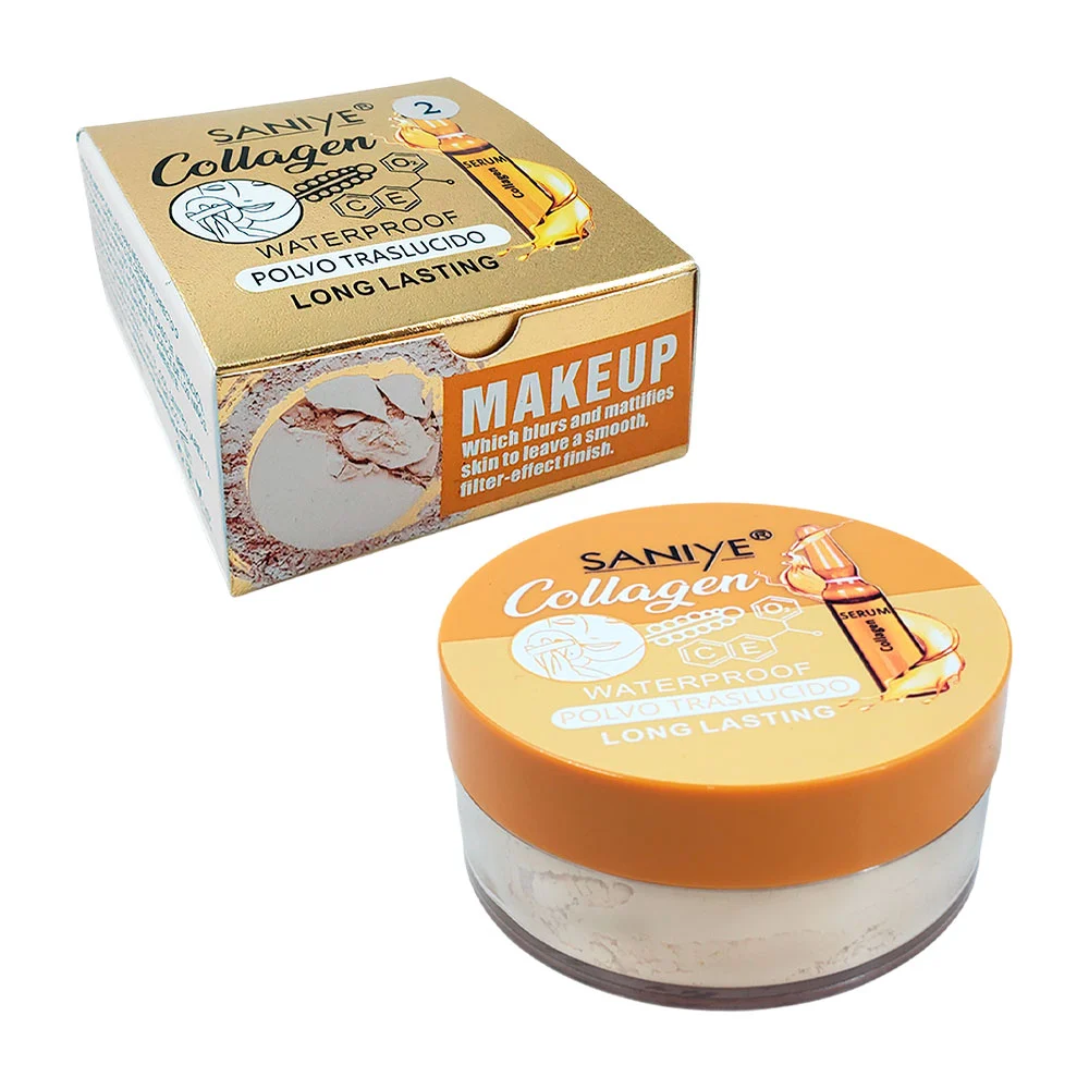 Polvo translúcido saniye, con colágeno, a prueba de agua, larga duración, 16grs