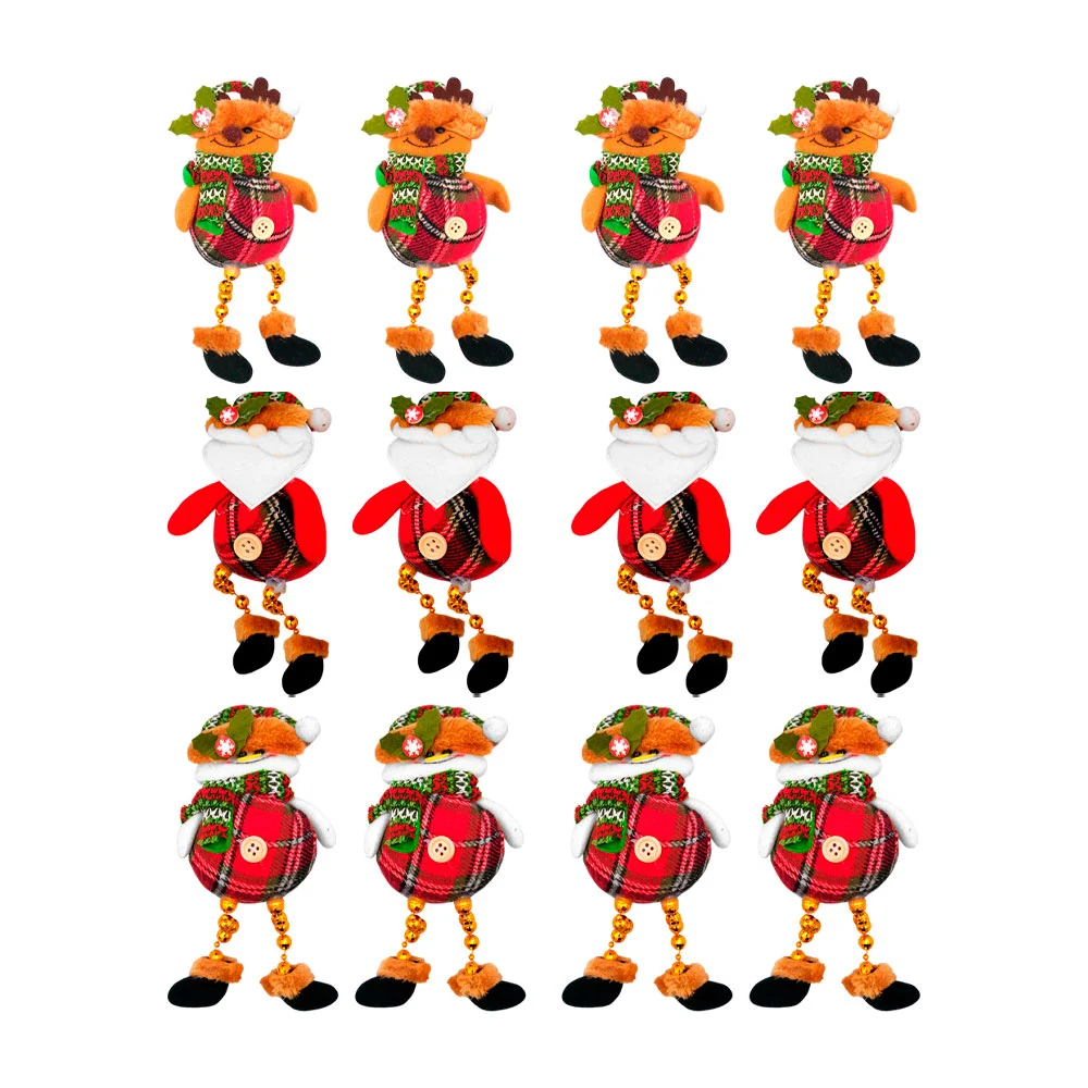 12pzas adorno colgante navideño, variedad de personajes, piernas de cuenta, 24cm