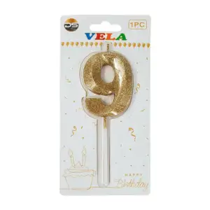1pza Vela de brillantina dorada con el no.9 para pastel de cumpleaños…