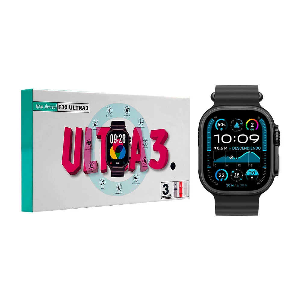 Reloj smartwatch, f30 ultra3 con 3 correas de plástico, variedad de colores 
