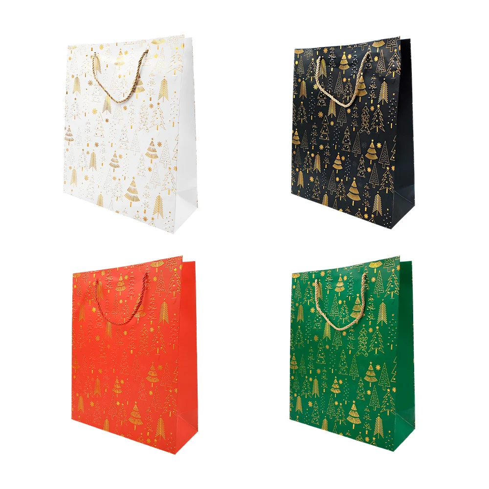 1pz bolsa de regalo, estampado navideño, relieve y detalle dorado, 26x32x10