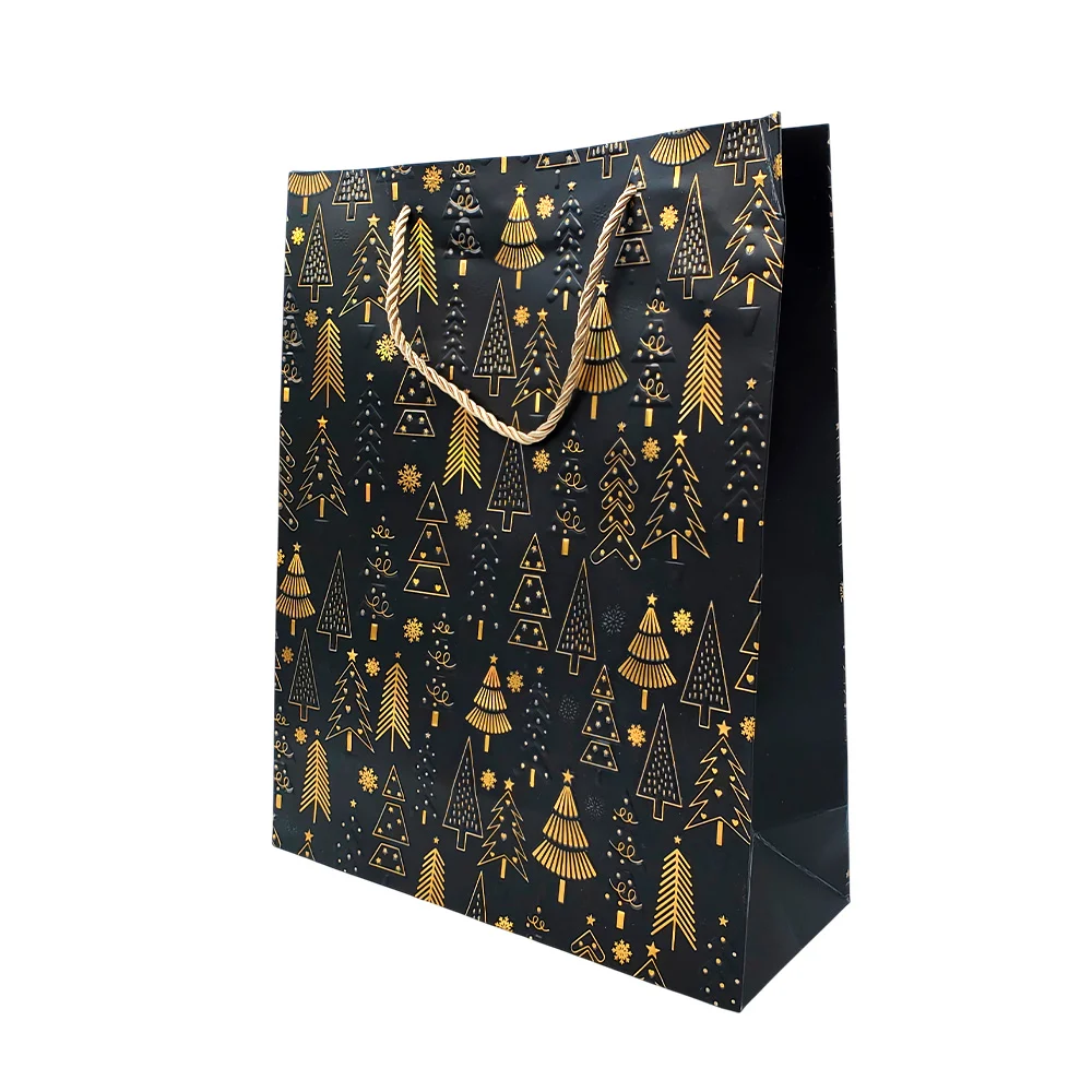 1pz bolsa de regalo, estampado navideño, relieve y detalle dorado, 26x32x10 - Imagen 4