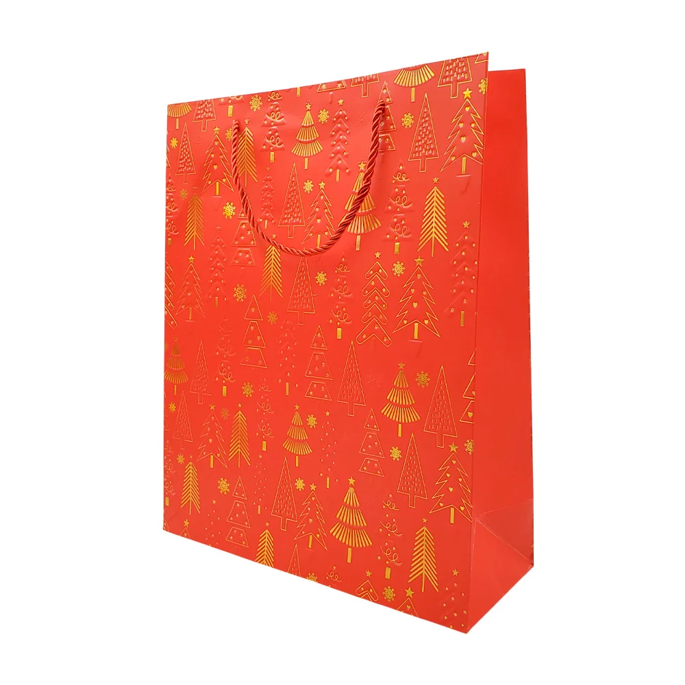 1pz bolsa de regalo, estampado navideño, relieve y detalle dorado, 26x32x10 - Imagen 5