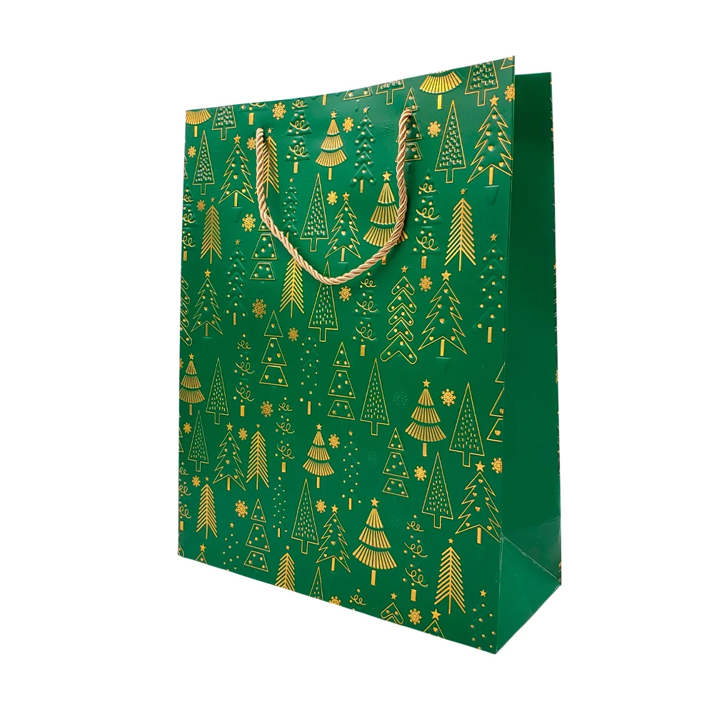 1pz bolsa de regalo, estampado navideño, relieve y detalle dorado, 26x32x10 - Imagen 3