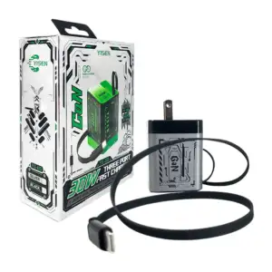 Cubo cargador 30w carga rápida, doble puerto usb, usb-c + cable retrá…