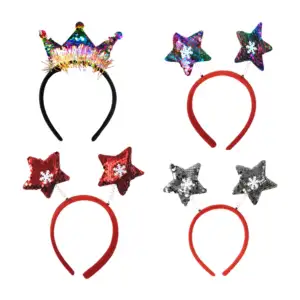 1pza Diadema afelpada con resortes + estrellas o coronas con lentejue…