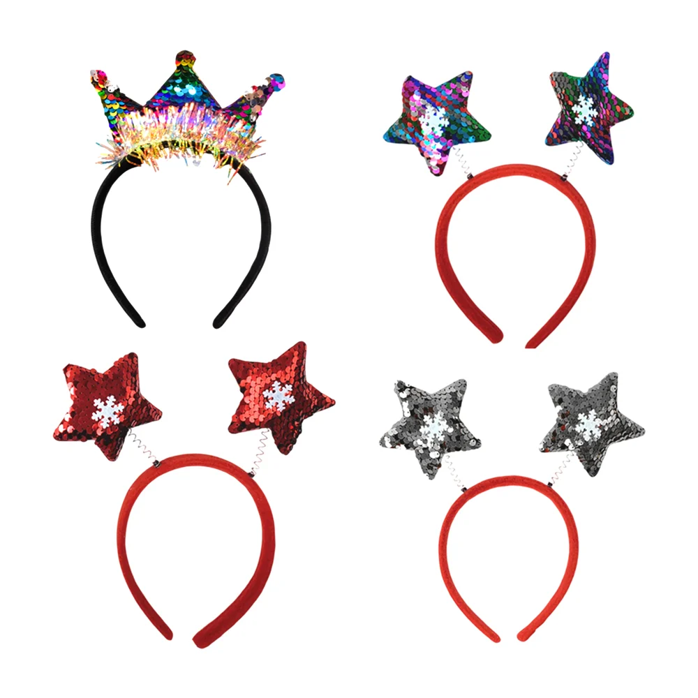 1pza Diadema afelpada con resortes + estrellas o coronas con lentejuelas y copo de nieve, variedad de colores