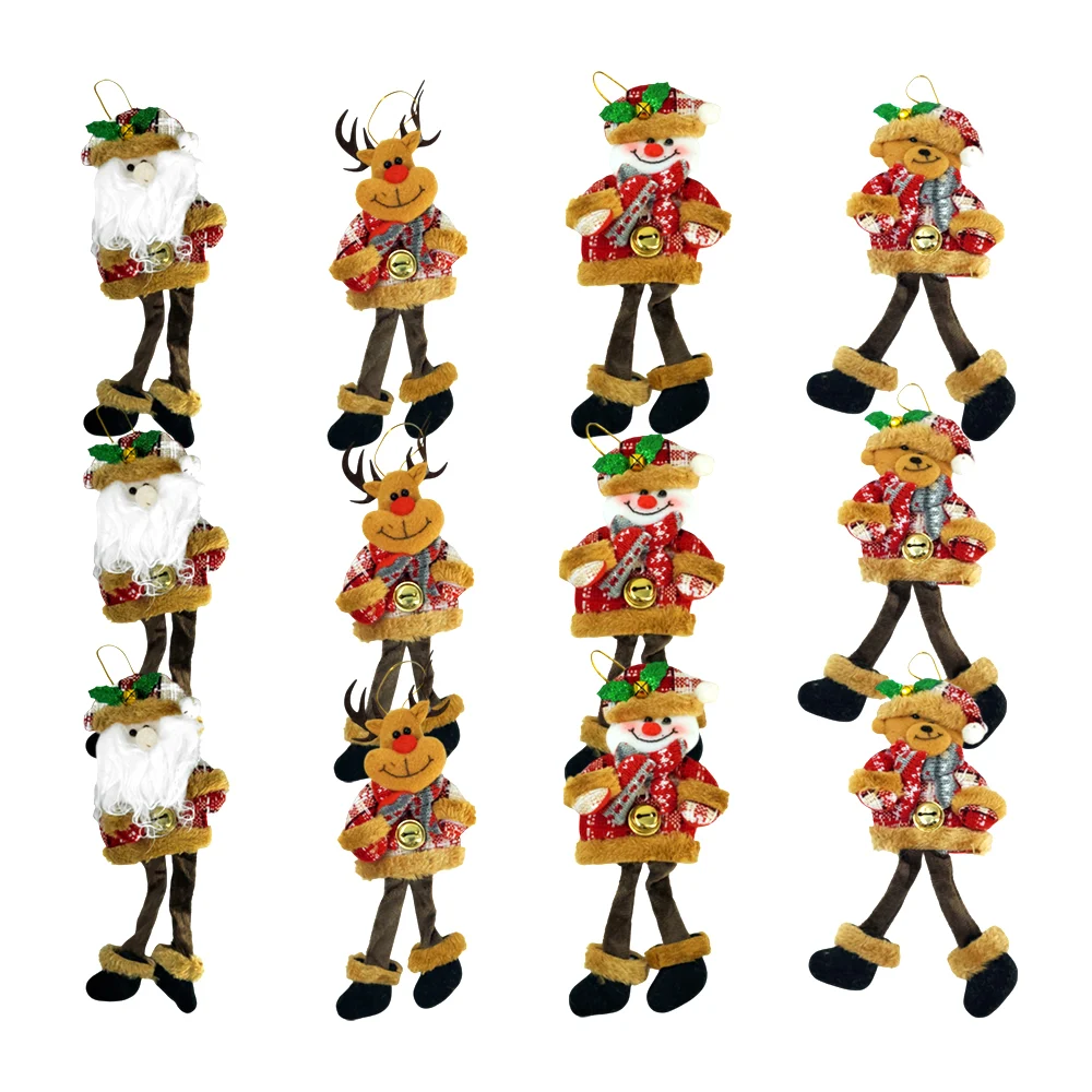 Paquete 12pzas adorno colgante de tela, personaje navideño, piernas largas, 12.5cm, variedad