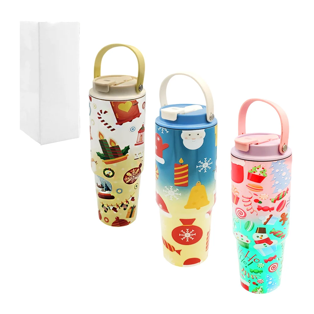 Termo de acero inoxidable con estampado navideño y asa, 750ml aprox / lu88145