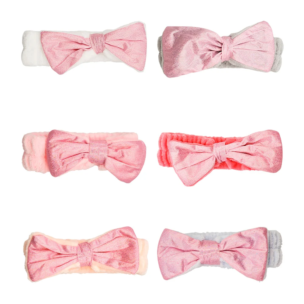 1pza banda afelpada para el cabello + moño con tela glitter, variedad de colores