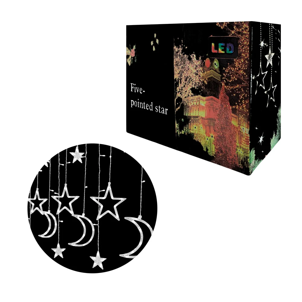 Serie de luz blanca decorativa navideña en forma de medias lunas y estrellas