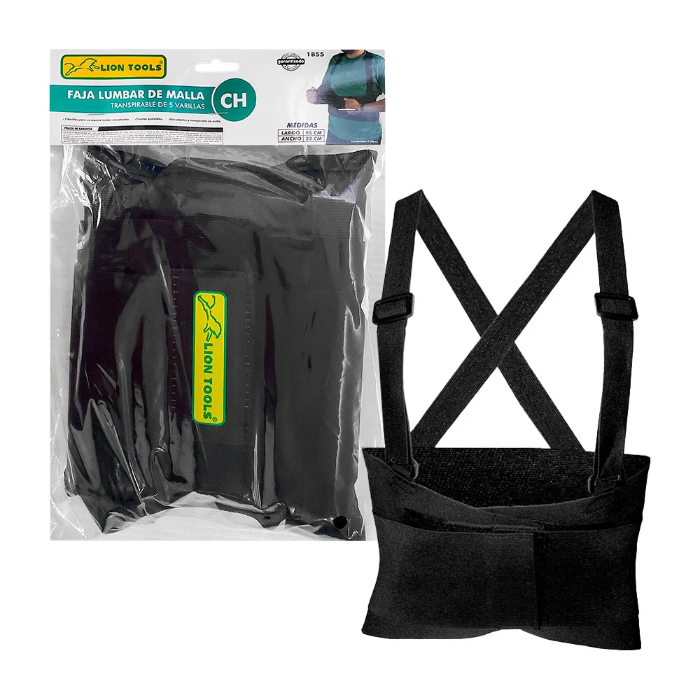 Faja lumbar de malla transpirable con 5 varillas de soporte, variedad de tallas