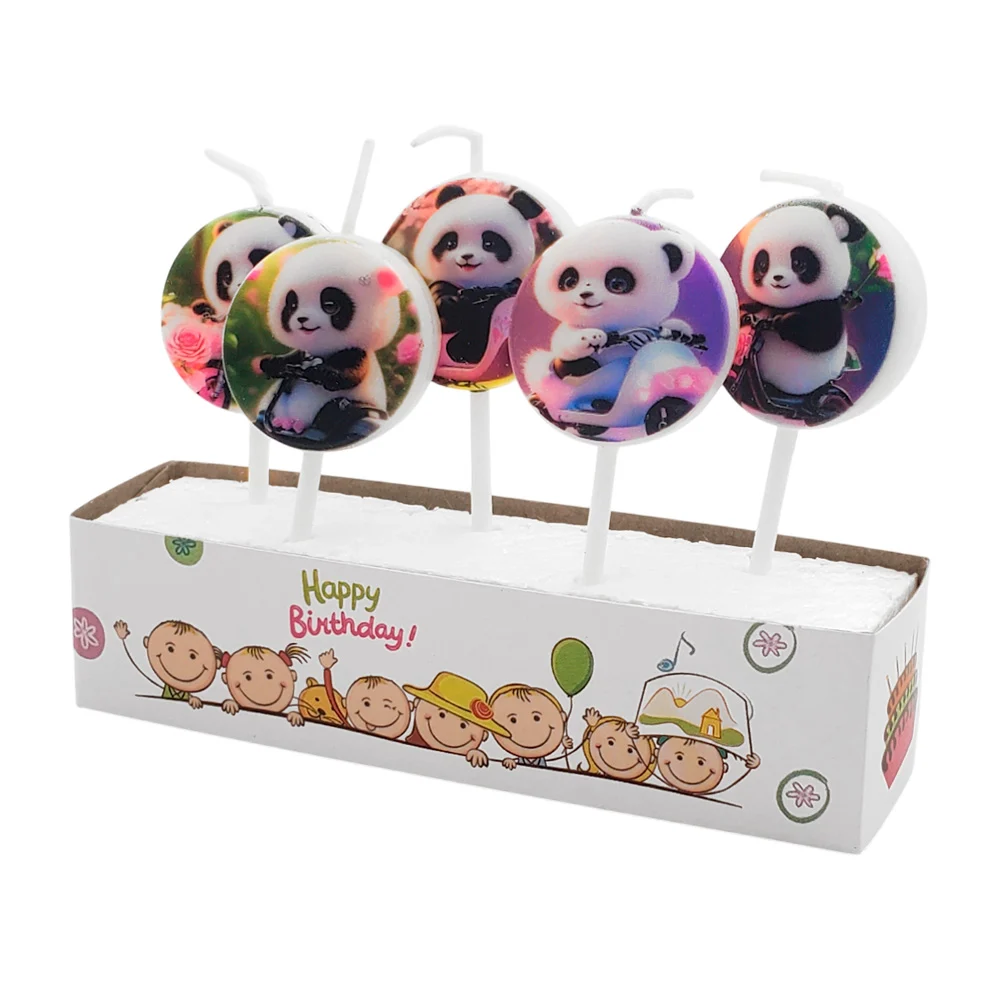 Paquete de 5 velas circulares con estampado de panda para el pastel / 662897