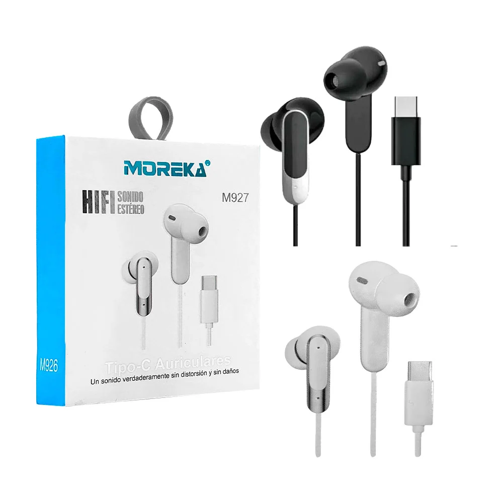 Audífonos alámbricos moreka con entrada tipo-c, manos libres, diseño ergonomico