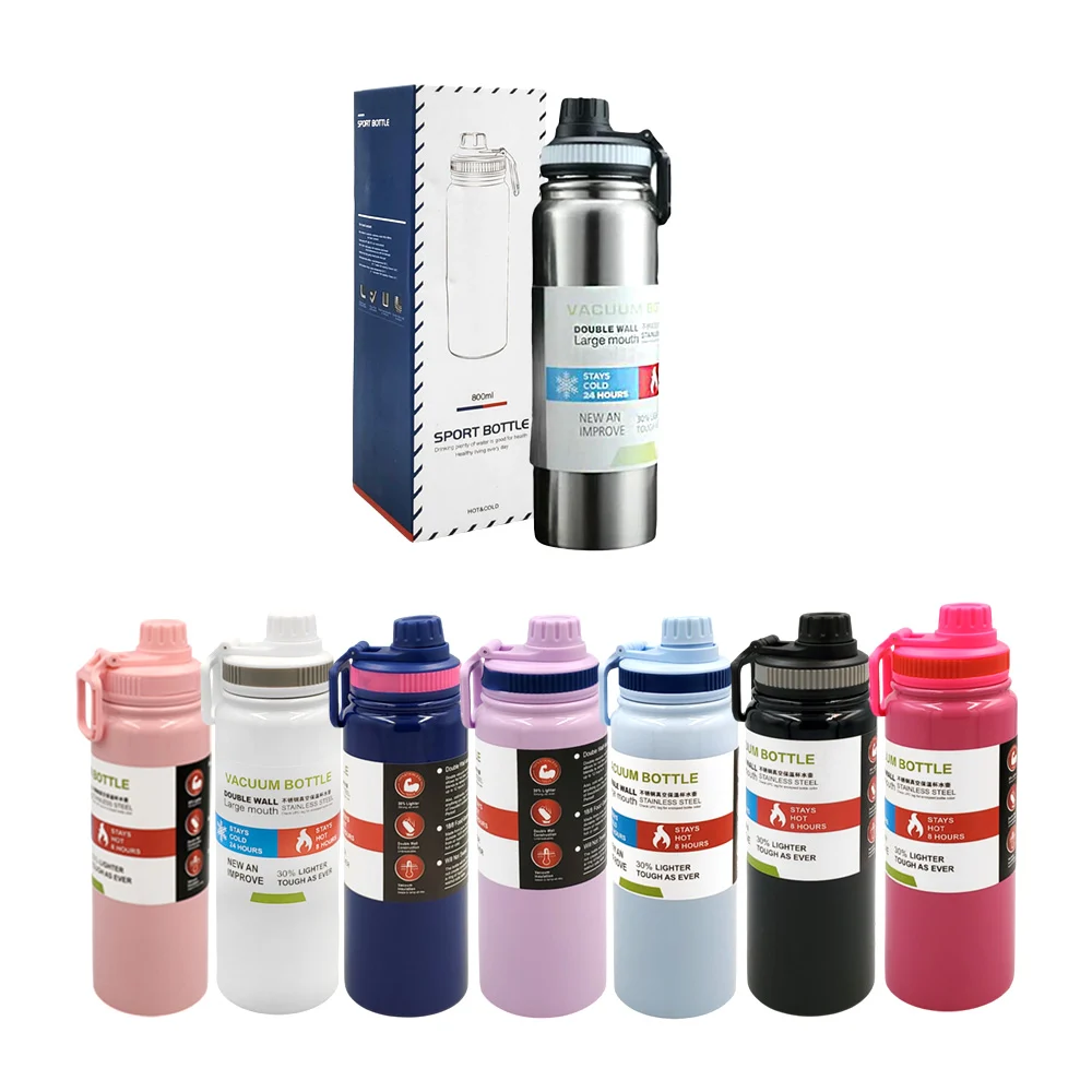 Botella deportiva lisa de acero inoxidable tipo termo con capacidad para 800ml, variedad de colores / sport bottle / bwb-908