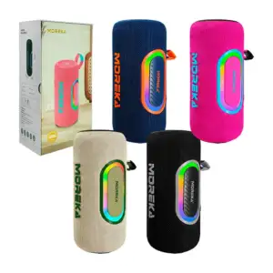 Bocina inalámbrica moreka, cilíndrica con sonido 360, asa y luz rgb, …