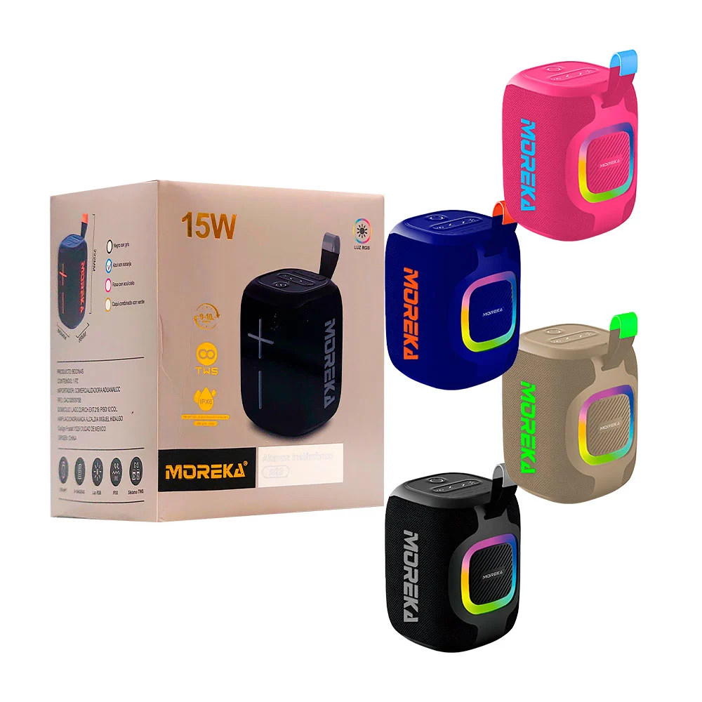 Bocina moreka pequeña cuadrada, inalámbrica, sonido envolvente, luz rgb, surtido
