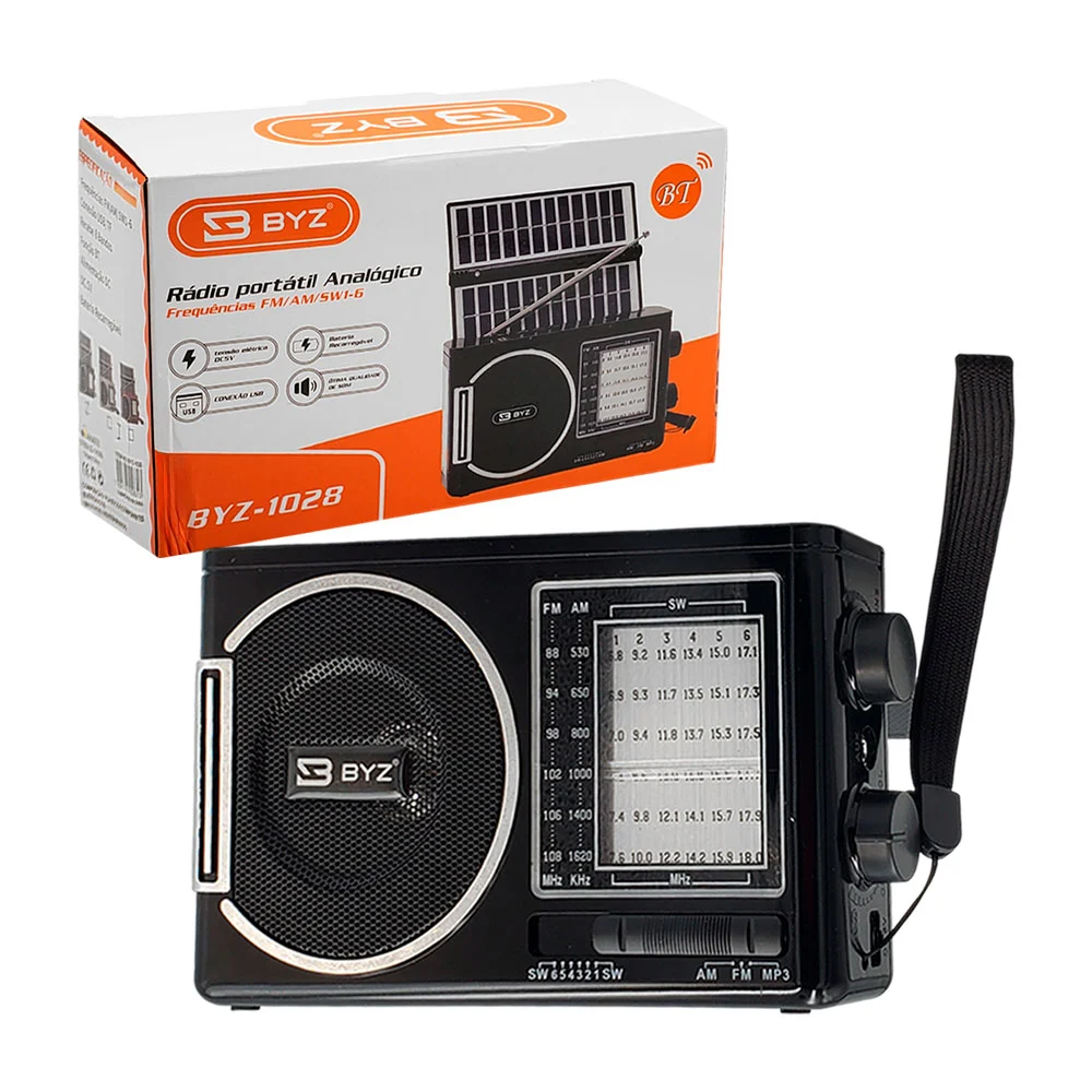 Radio byz portátil con diseño analógico-vintage, frecuencia fm-am + panel solar