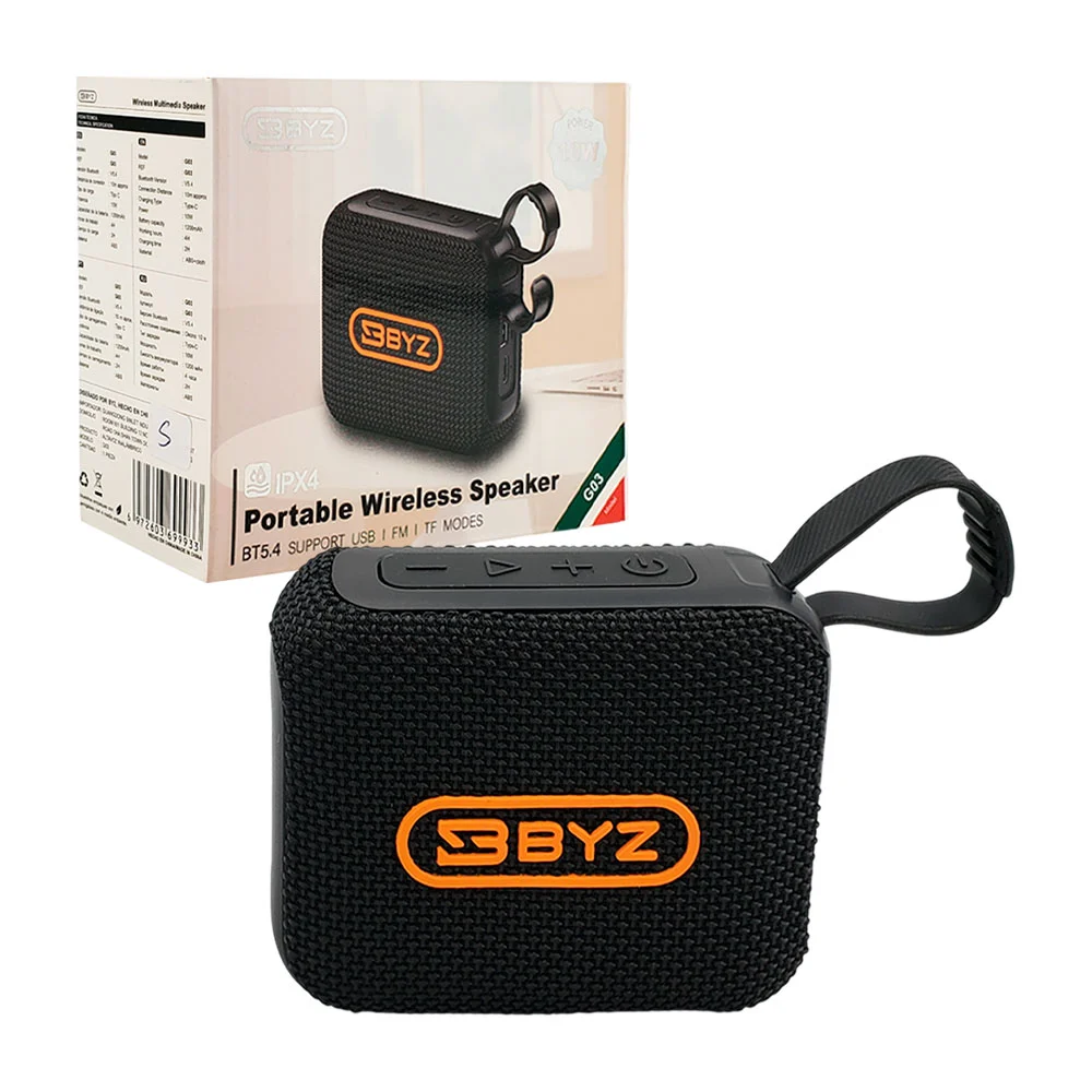 Bocina byz, pequeña, cuadrada portátil, sonido 180, puerto usb, tf y radio fm