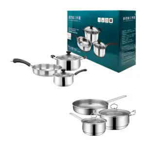Bateria de cocina con 3 piezas, acero inoxidable, 2 ollas, 1 sarten +…