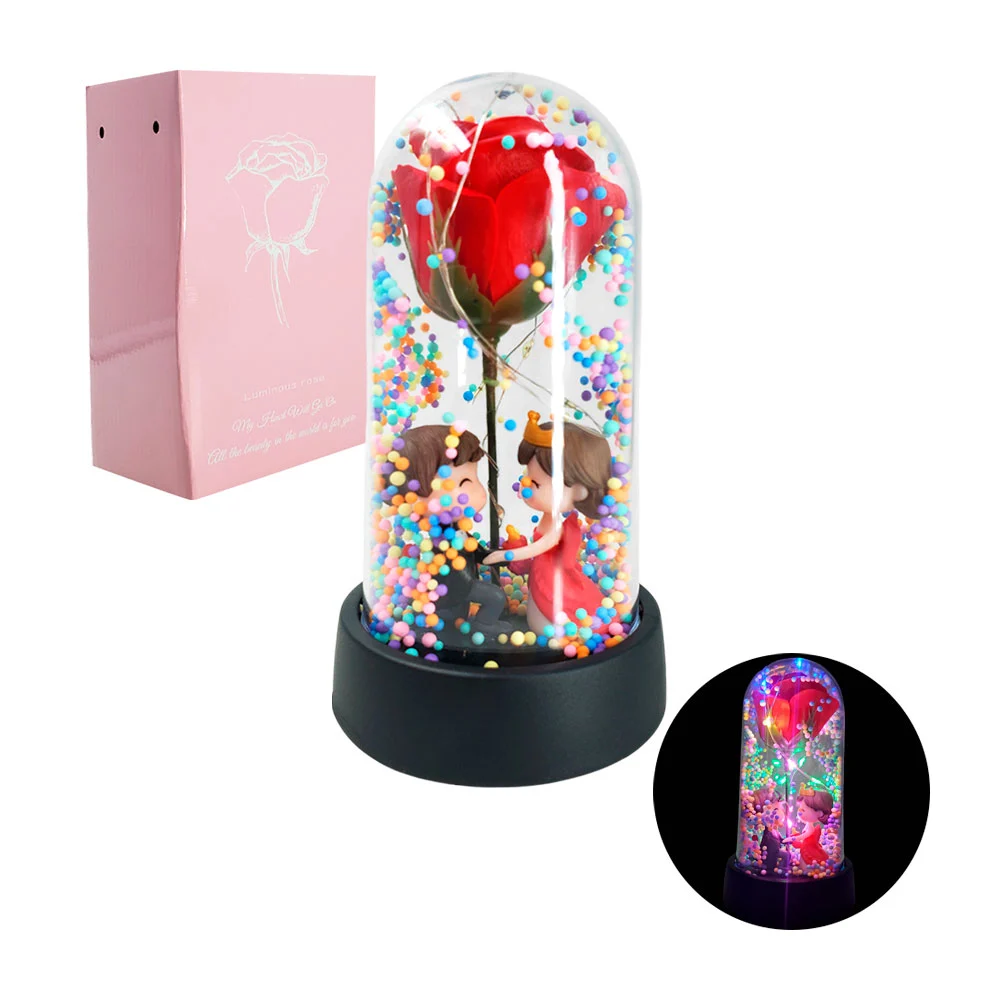 Rosa encapsulada 15cm, con figuras, bolitas de colores, bolitas de colores y led