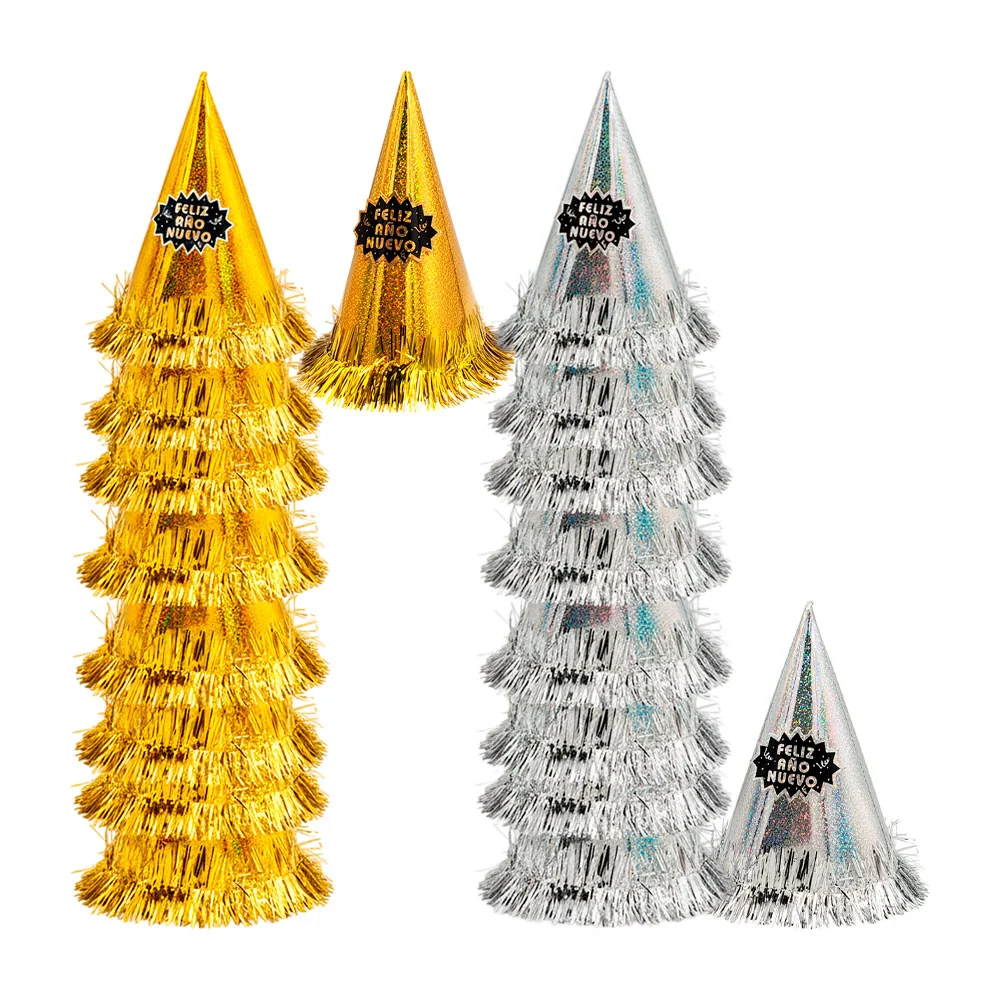 Paquete de 12 gorros  holográficos de fiesta de feliz año nuevo, varios colores