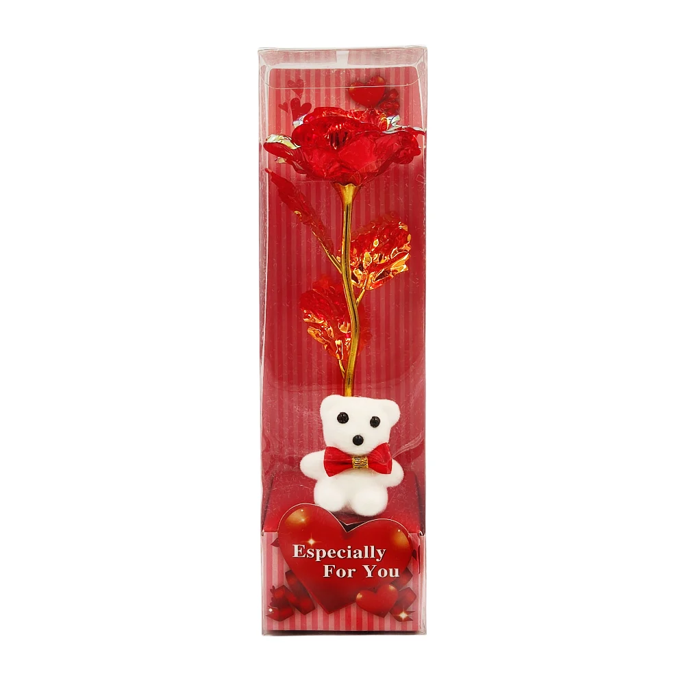 Rosa translúcida con efecto tipo tornasol + oso con moño, variedad de colores