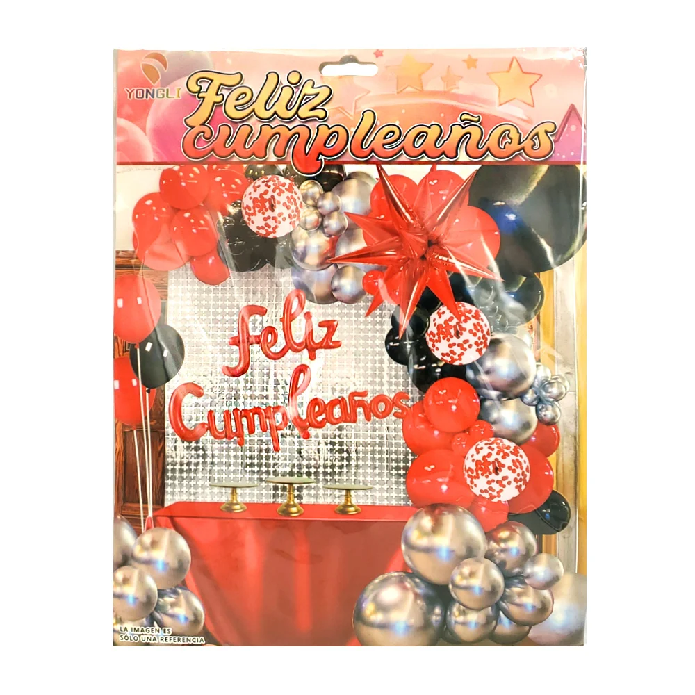 Kit decorativo de fiesta con 47 pcs y globos multicolor + cortina metálica
