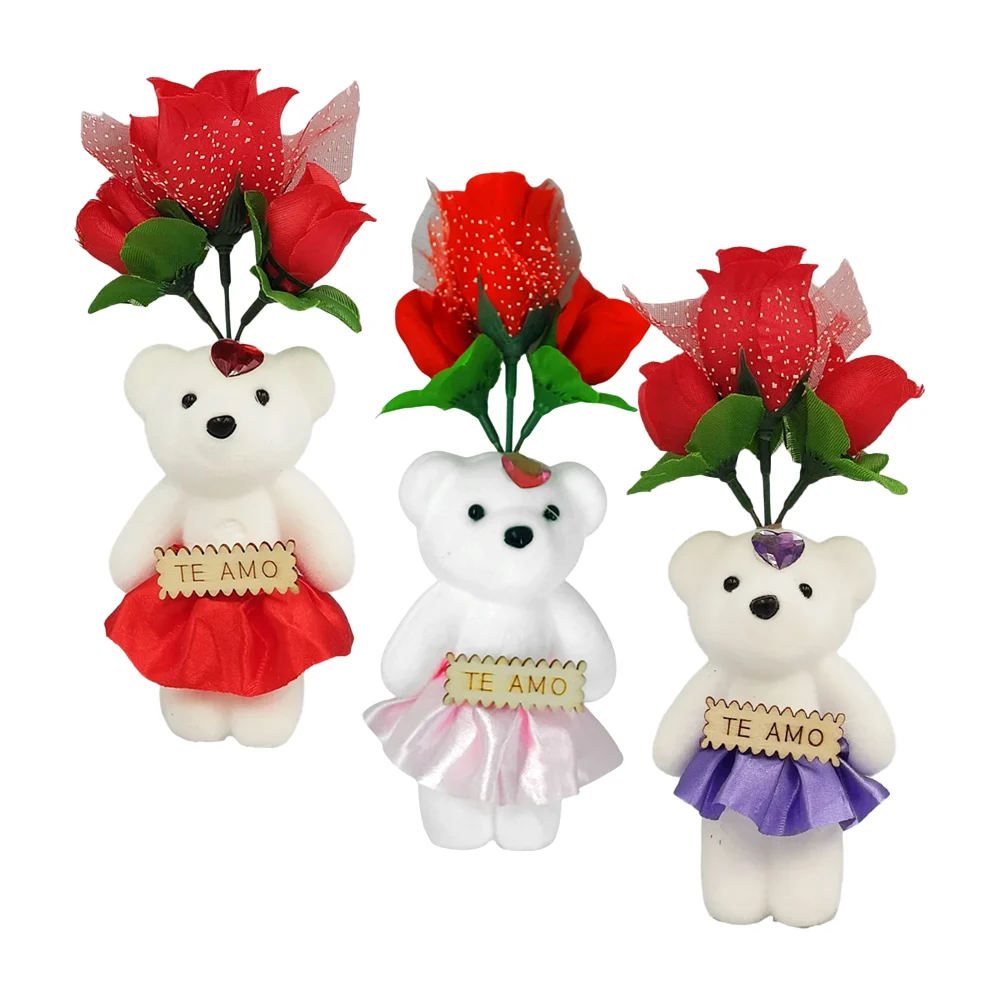 Adorno decorativo osito con falda y flores, variedad de colores / xq-239