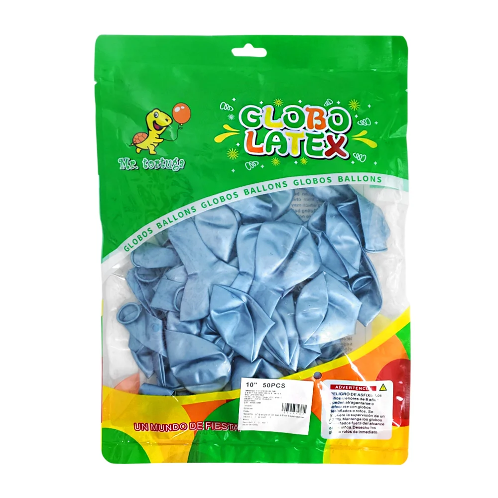 Paquete con 50 globos de látex, 10 pulgadas, azul claro metálico / mr.tortuga