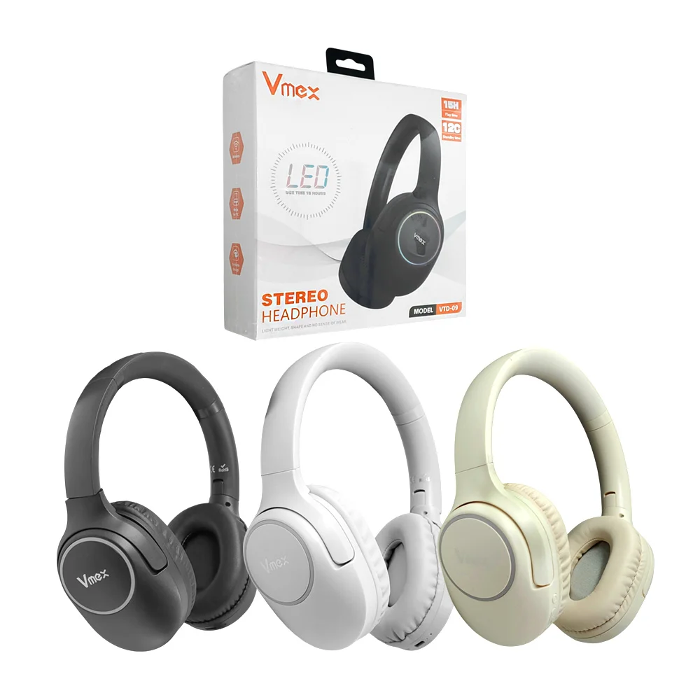 Audífonos vmex inalámbricos, sonido estéreo con cancelación de ruido y luz rgb