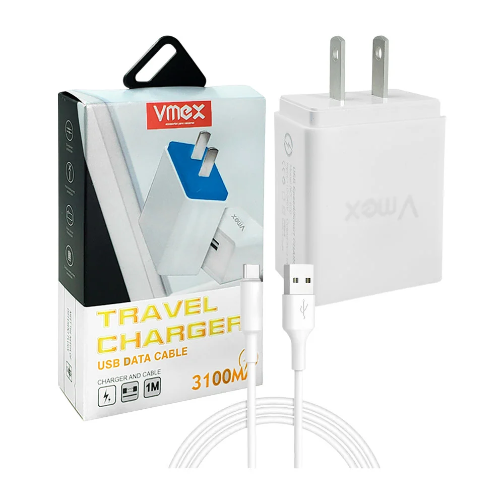 Combo cubo cargador vmex con puerto usb y cable de transferencia de datos usb-c