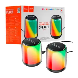 Par de altavoces alámbricos 2 en 1 hoco con luces rgb ajustables
