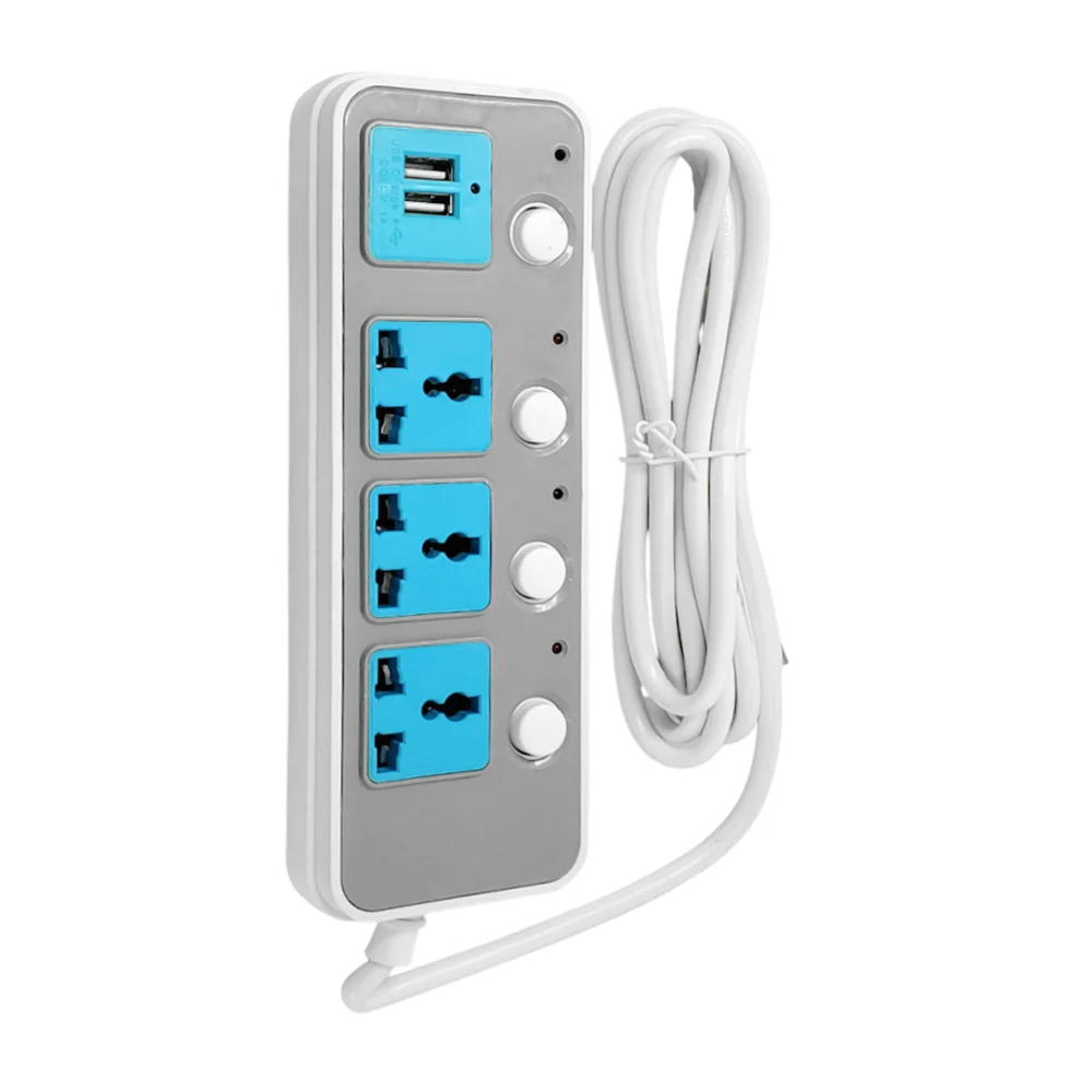 Barra multicontactos de 2m con 3 enchufes y 2 usb + botones de seguridad