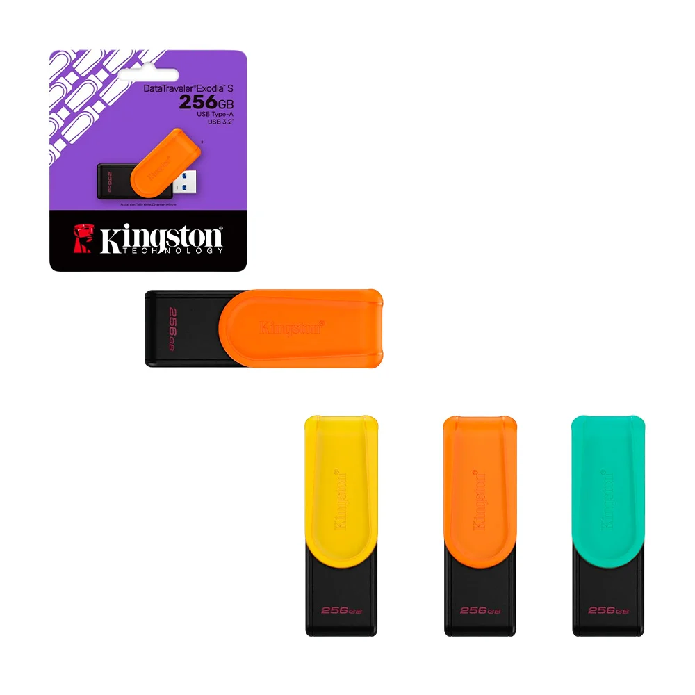 Memoria usb 3.2 flash Kingston exodia S de 256gb en color naranja y negro