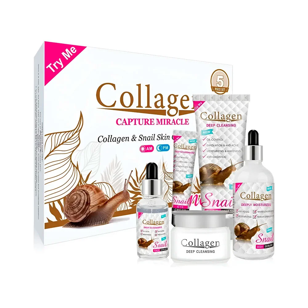 Set 5en1 para el cuidado facial, colágeno y baba de caracol para piel más suave