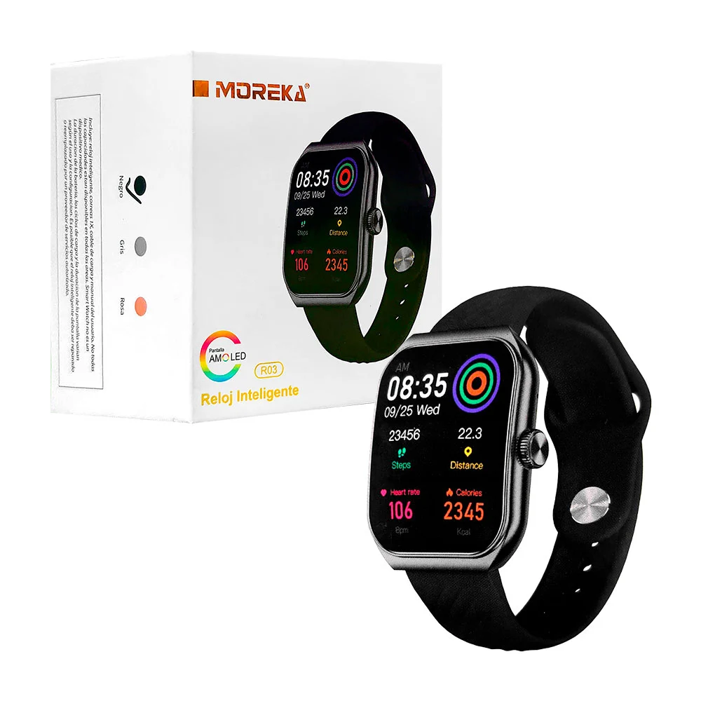 Smart watch moreka cuadrado con correa de plástica y cargador magnetico, variedad de colores / r03