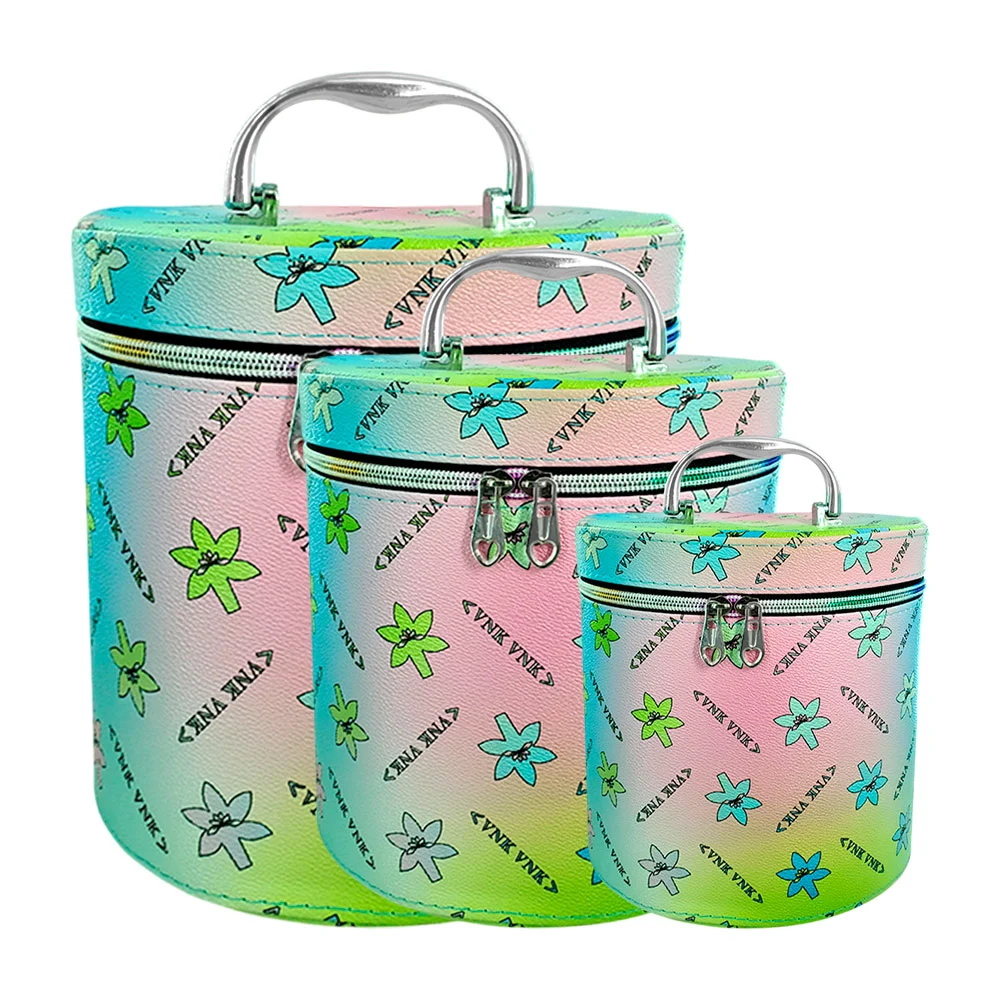 Juego de 3 cosmetiqueras cilíndricas con estampado de flores vnkvnk / y214