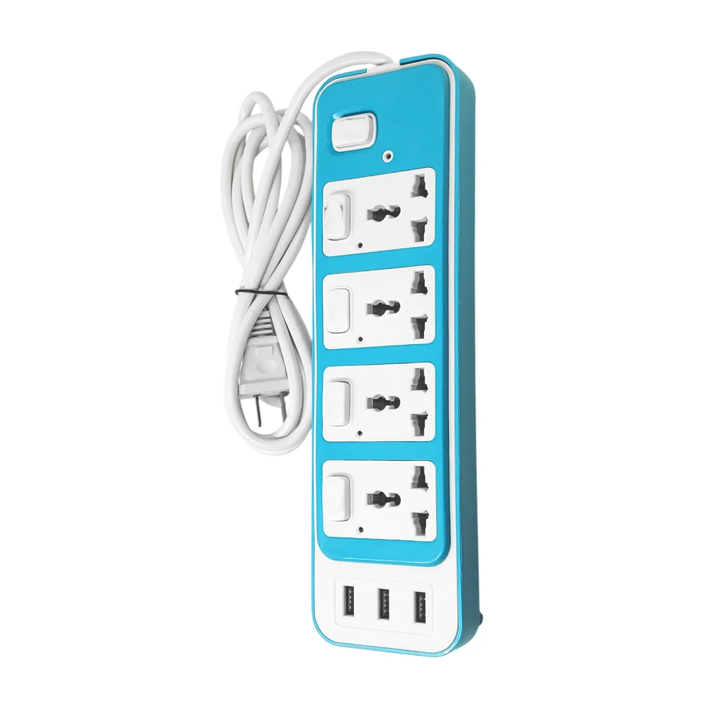 Barra multicontactos de 2m con 4 enchufes y 3 usb + botones de seguridad
