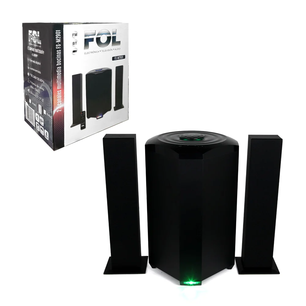 Teatro en casa con 3 bocinas, sonido envolvente, sonido estéreo, puerto usb, tf y radio fm + control remoto