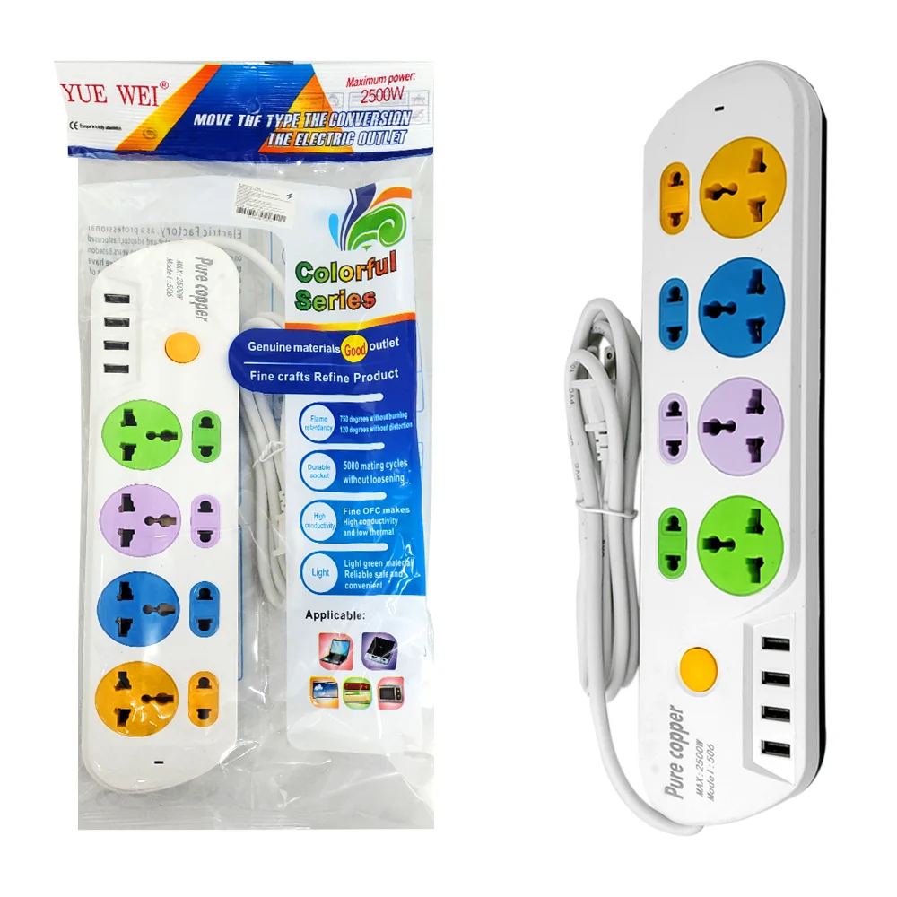 Barra multicontacto con 4 tomacorrientes, 4 puertos usb y botón de apagado
