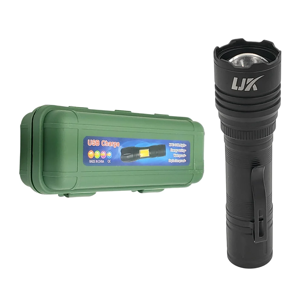Lámpara linterna de mano recargable con 5 modos de luz, indicador de pila y clip