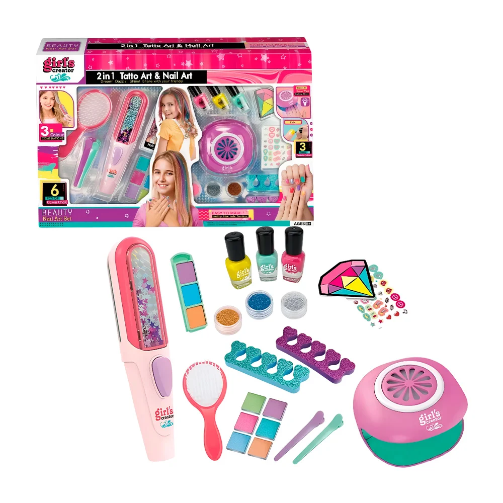 Set de belleza infantil con estudio de uñas y mechas de colores para el cabello