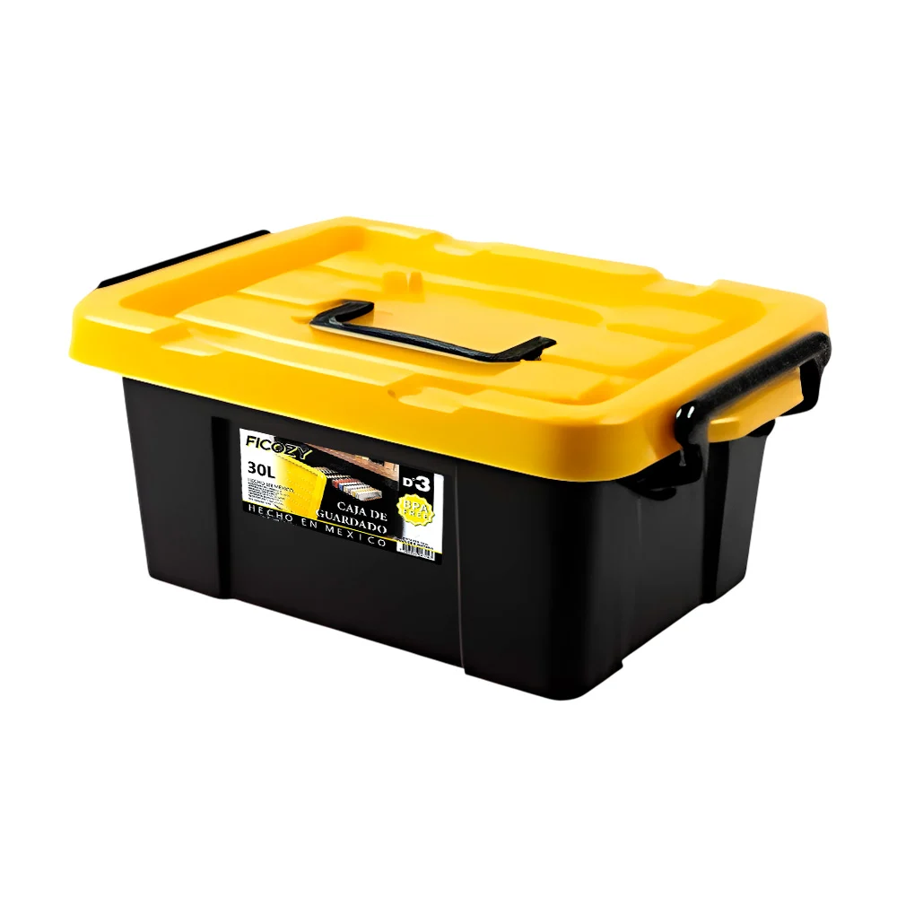 Caja de plástico para almacenamiento, capacidad de 30l, color negro / d3