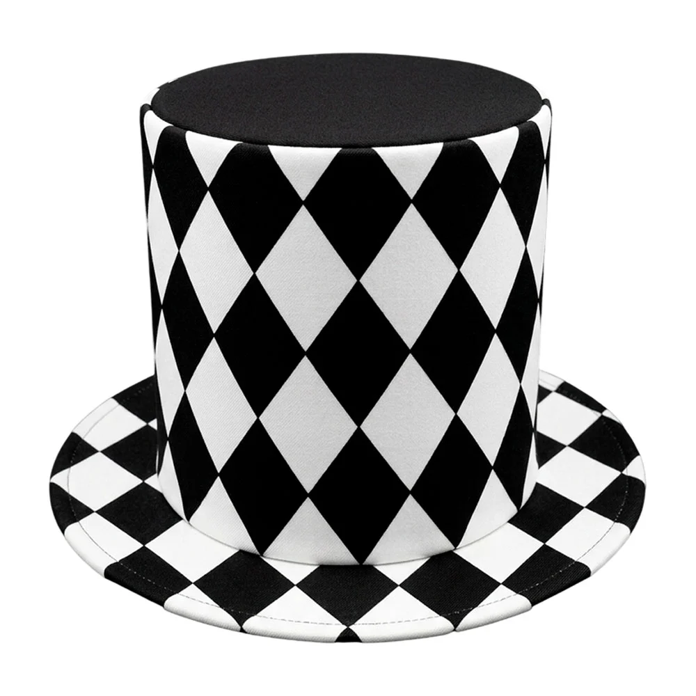 1pza Sombrero grande para fiesta con estampado de rombos negros y blancos
