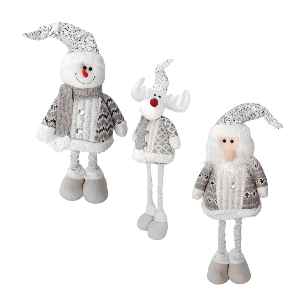 Figura decorativa estirable, temática navideña + pedrería, color blanco y plata