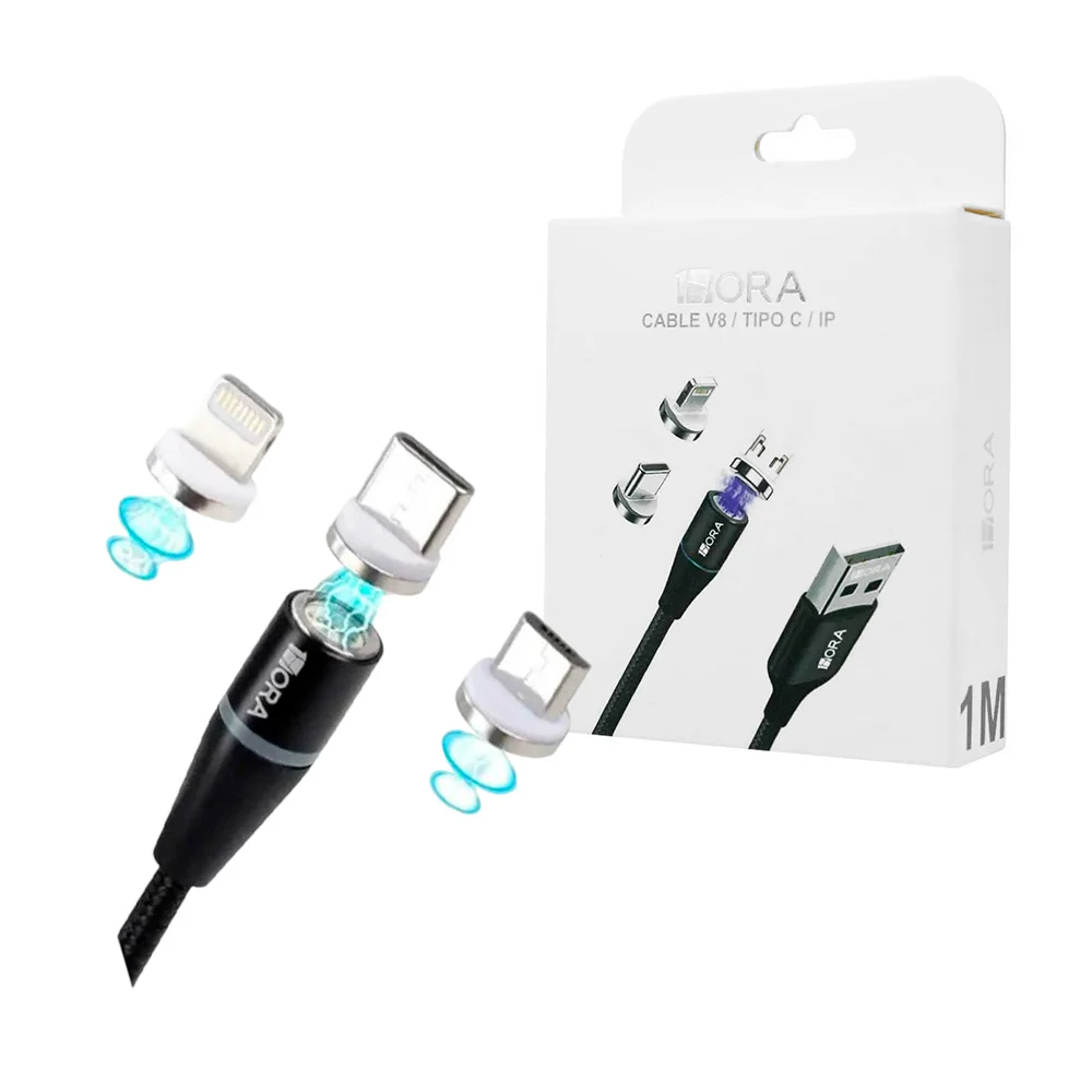 Cable usb 1hora de 1 metro con 3 entradas intercambiables v8, lightning y tipo c / cab253