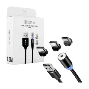 Cable magnético usb 1hora de 1.5 metros con luz y entradas intercambi…
