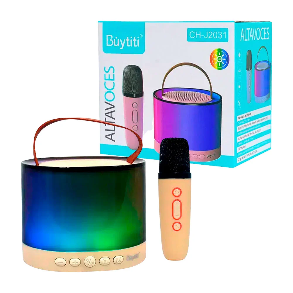 Bocina buytiti bluetooth redonda portátil con luz rgb + micrófono, variedad de colores / ch-j2031