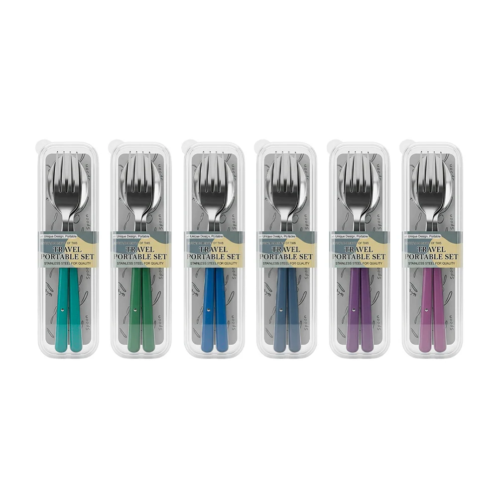 Estuche con cubiertos metálicos, mango elegante de plástico, variedad / cj0245